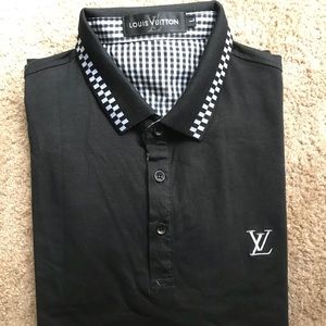LOUIS VUITTON DAMIER POLO Blck COLLAR PRINT SIZE L